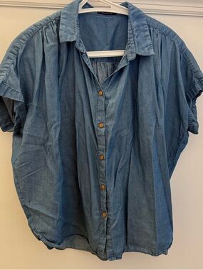 Roolee Washed Denim Short-Sleeve Button-Down Shirt - Blue